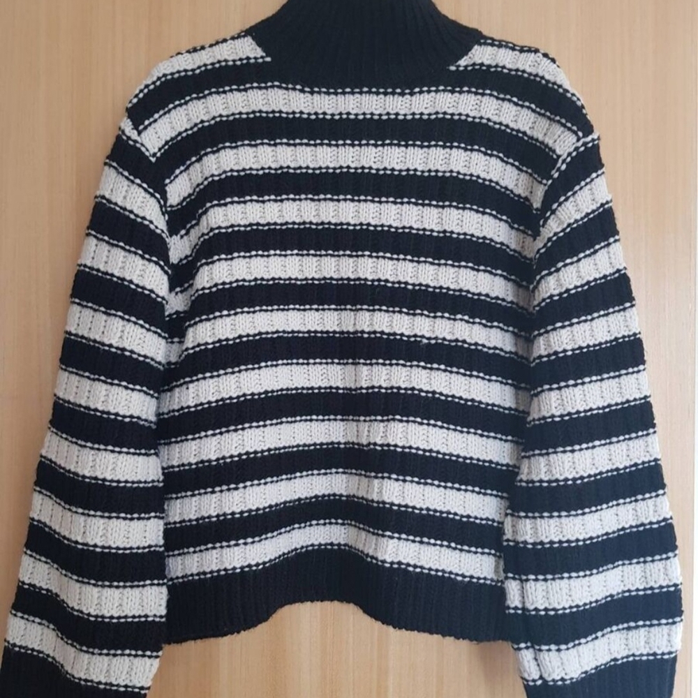 H&M Black and White Turtleneck Sweater with Stripes